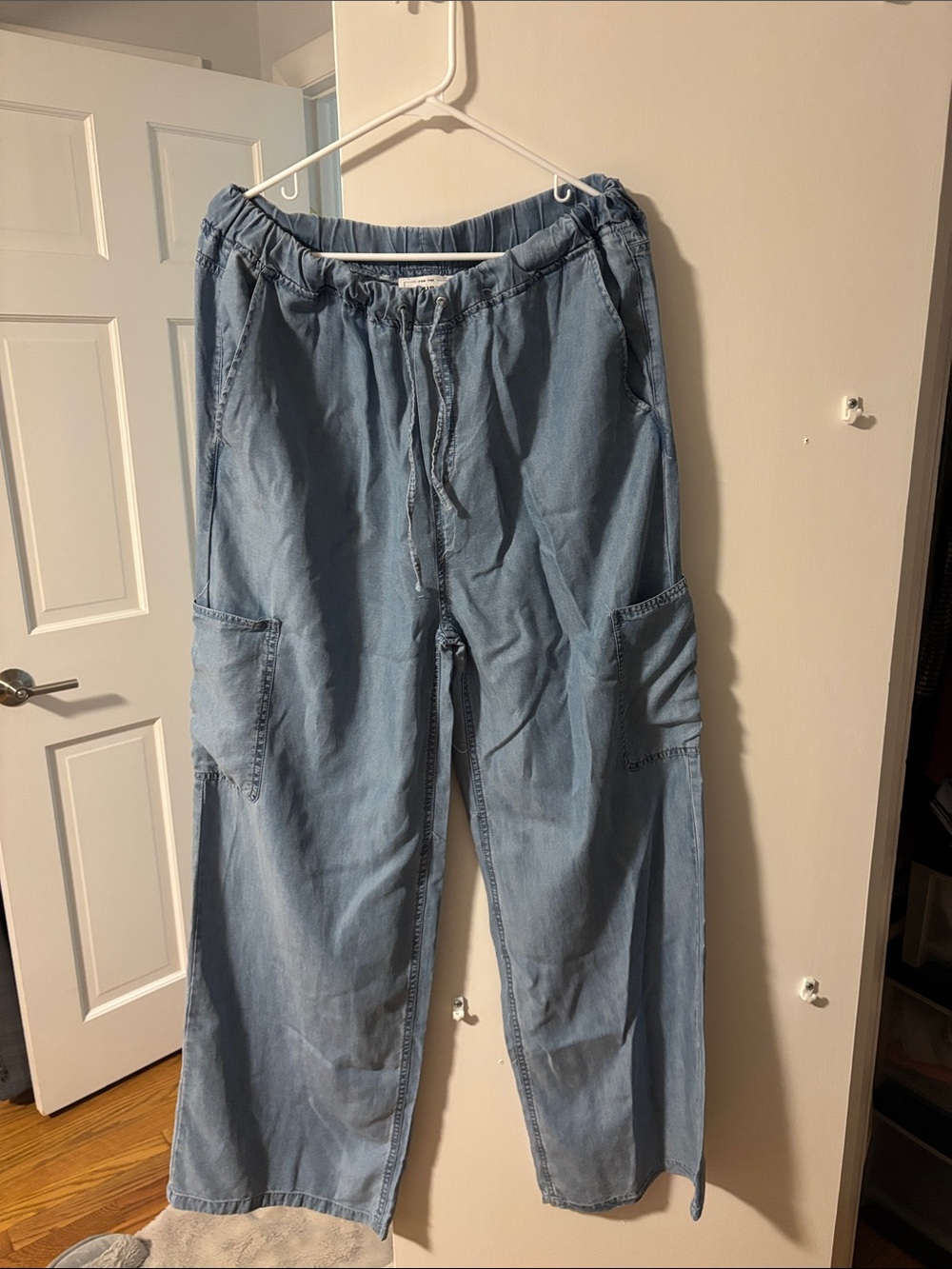 For The Republic Light Blue Women's Drawstring Cargo Trousers